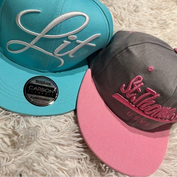 Carbon Accessories - Blue and Pink Snapback Hats-Set of 2